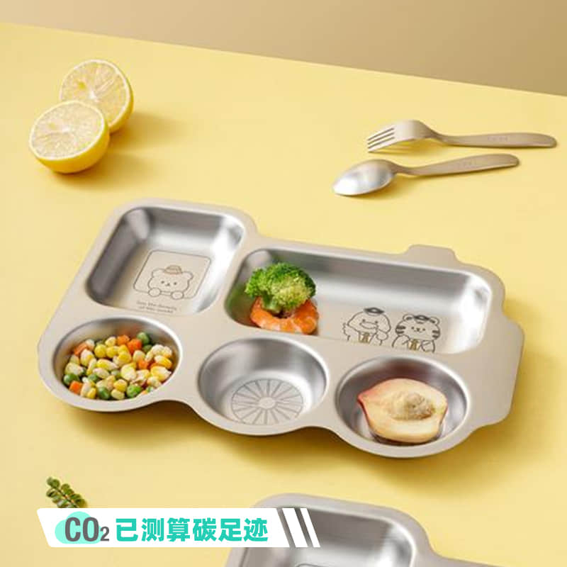 馋嘴家族儿童火车分餐盘S砂光小棕熊长31cm*宽22.5cm，呵护宝宝每一餐